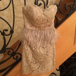 JOVANI STRAPLESS LACE COCKTAIL DRESS